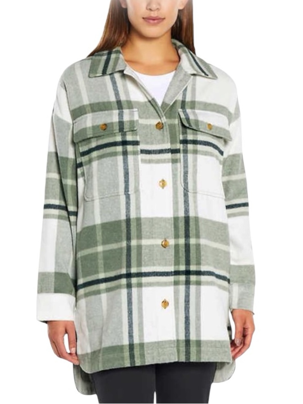 Banana Republic Wool Plaid Shirt Jacket Shacket Green White Women’s Size Large